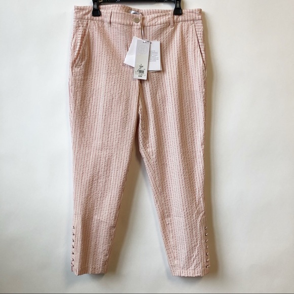 Per Se By Carlisle Striped Pink Cream Cropped Pants Cotton Women's Size 12 - Picture 1 of 10